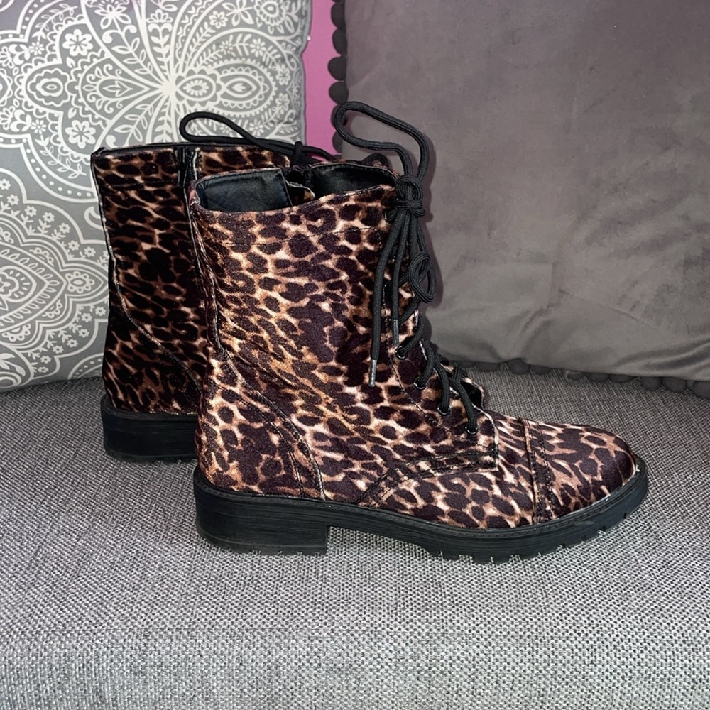 MADDEN GIRL VELVET LEOPARD COMBAT BOOTS 🐆